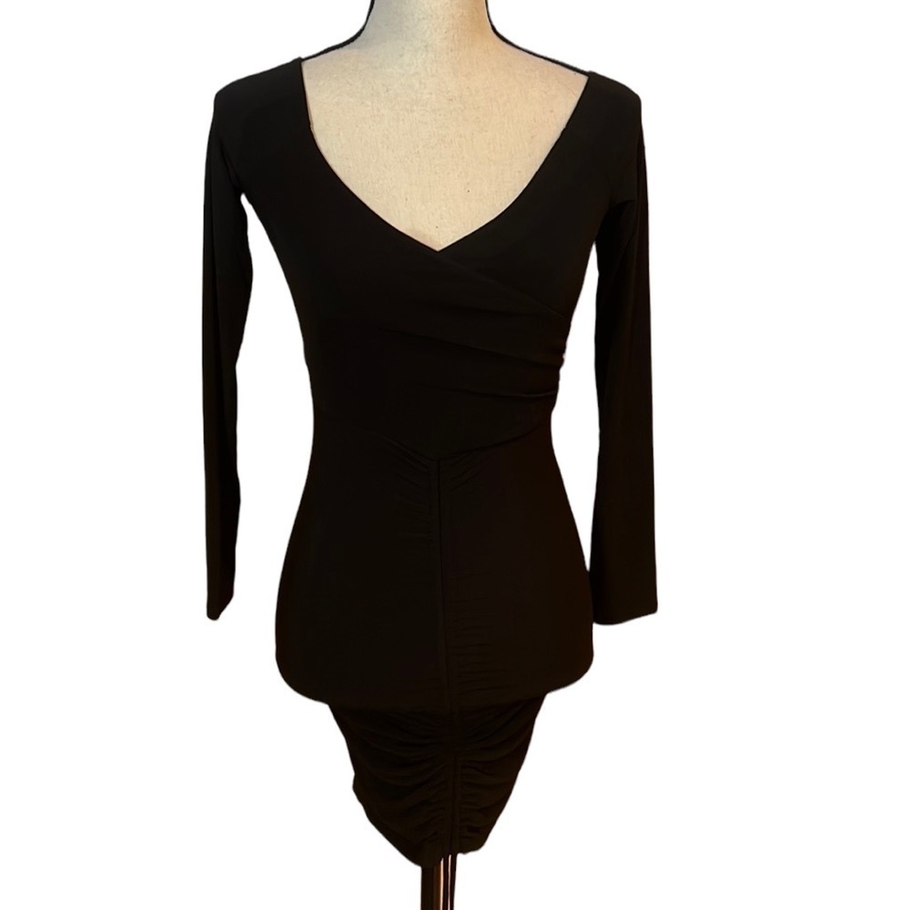 NWT Flounce London Black Bardot Ruched Body-Con Mini Dress Sz-2